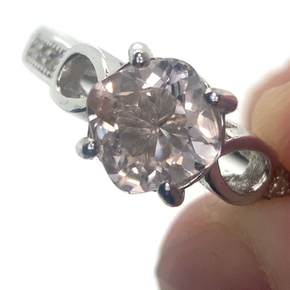 Morganite 1.02ct Platinum Finish Solid 925 Sterling Silver Infinity Ring - Picture 1 of 7